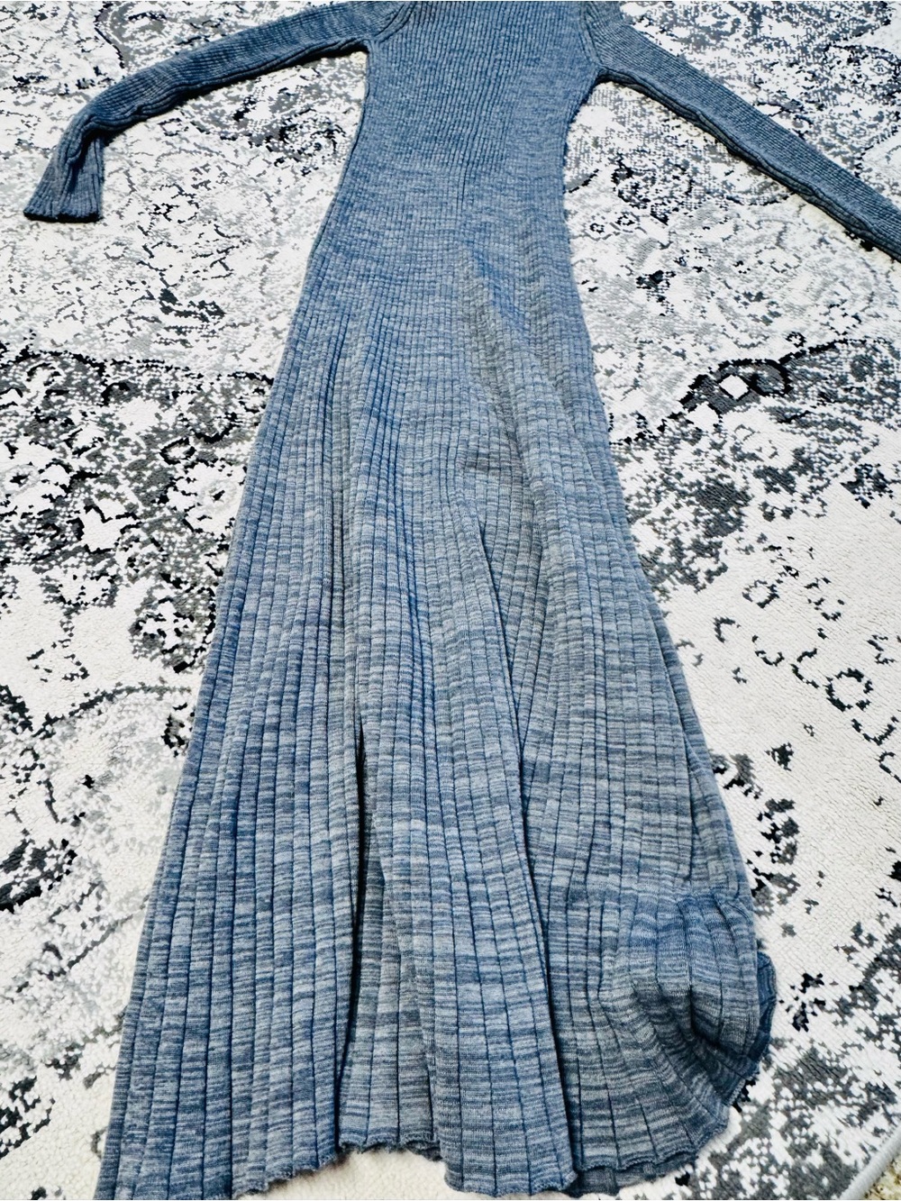 Moncler Heathered Grey Long Sleeve Ribbed Maxi Dress